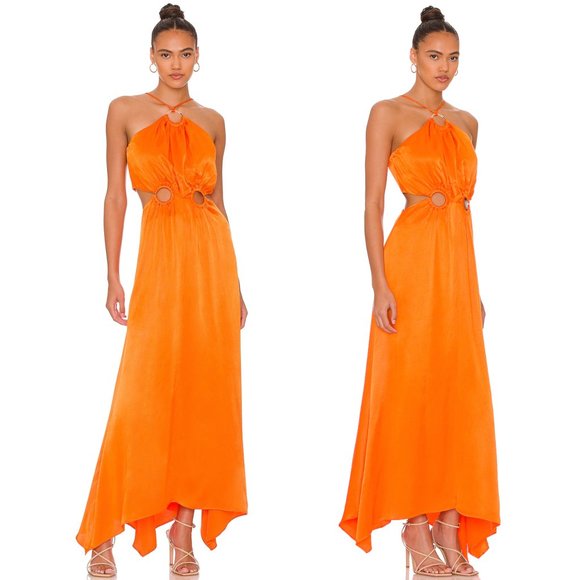 ELLIATT Visitant Maxi Dress in Papaya Bright Orange Sundress Sun Gown Large L - Picture 2 of 2